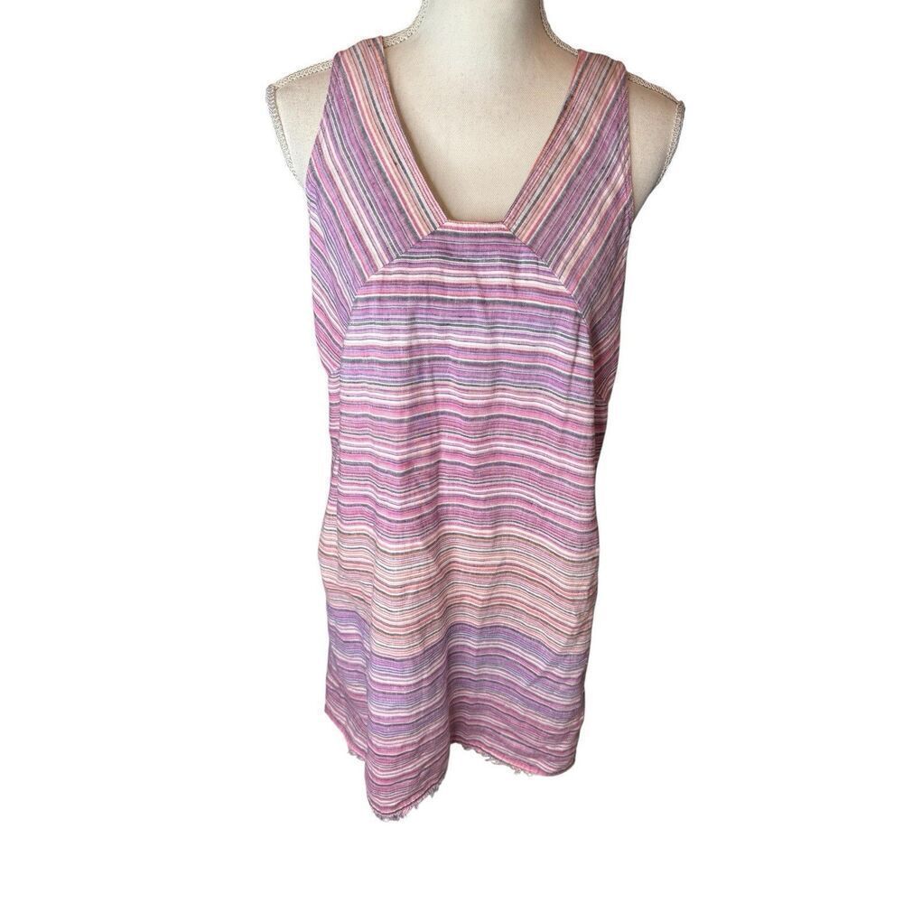 Tommy Bahama Dress Womens Pink Linen Striped Pocketed Raw Hem S/P